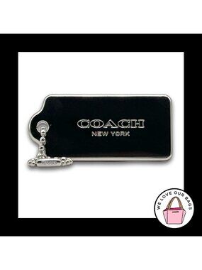 New COACH NEW YORK Hang Tag Bag Charm Keychain Silver Nickel Metal 2.25" Large